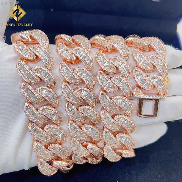 

20mm round and baguette moissanite cuban link chain sterling silver hiphop