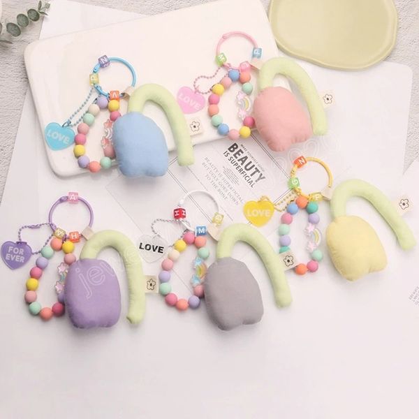 

cute color plush tulip keychain small fresh color paint round bead chain key ring love accessories embellishment car key ring, Silver