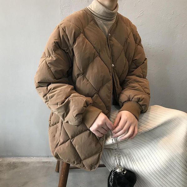 

leather hxjjp 2022 women winter coat korean version cotton outerwear women diamondshaped plaid loose warm jackets clothing female, Black