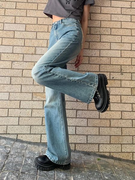 

jeans houzhou vintage flared jeans women y2k 90s aesthetic chic fashion denim pants female harajuku streetwear grunge basic trousers, Blue