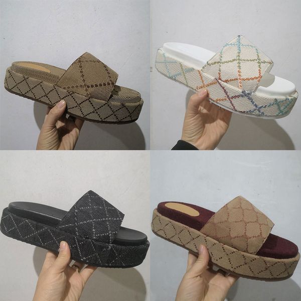 

size 36-45 luxurys designer sandals women platforms floral brocade slippers flats rubber platform green mens womens loafers casual slides, Black