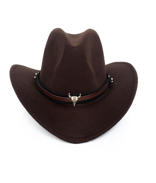 

wide brim western cowboy hat men women wool felt fedora hats leather ribbon bull head band panama cap1462334, Blue;gray