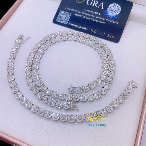 

new design pass diamond tester hip hop jewelry 7mm vvs 925 silver iced out cluster moissanite tennis chain necklaces