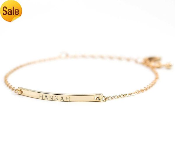 

16k gold your name bar bracelet - personalized gift gold plated bar delicate hand stamp bridesmaid wedding graduation gift, Black