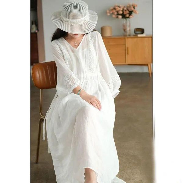 

dresses women dresses summer 2022 white elegant vintage dress cotton casual dress womens loose midi dress bohemian beach dress vestidos, Black;gray