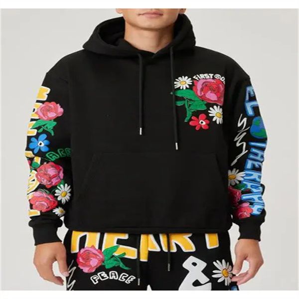 

2023 new heart & mind puff print & chest emb logo hoodie, Black;brown