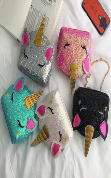 

glitter unicorn chain bags kids cartoon crossbody shoulder bags boys girls fanny pack waist bag cute coin purse wallet pouches2854831, White