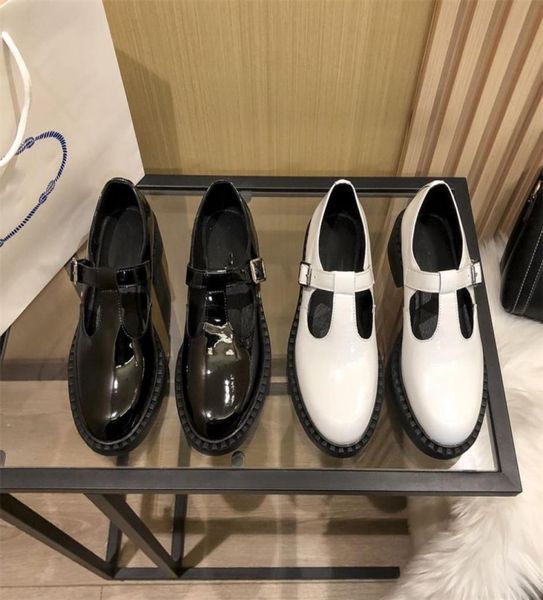 

triangle label lady casual shoes square heels female women pumps tstrap autumn spring mary janes platform leather patent leather 5023405, Black