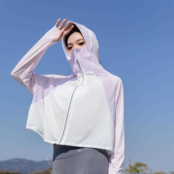 

stitching contrast color ice silk jackets sun protection clothing womens summer, Black;brown