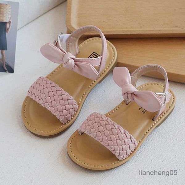 

sandals 2023 new summer children's sandals weave flat kids girls sandals bowknot fashion princess girls beach shoes size, Black;red