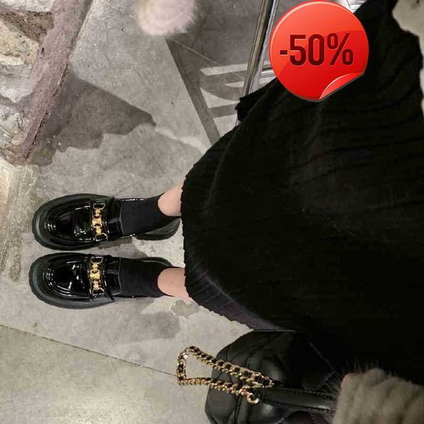 

leather shoes leffer shoes single shoe spring 2022 new black british style round head small thick soled thick heel one foot