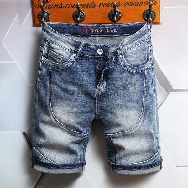 

men's shorts 2022 summer new men's straight stretch denim shorts korean fashion cotton streetwear panelled slim-fit cropped jeans, White;black