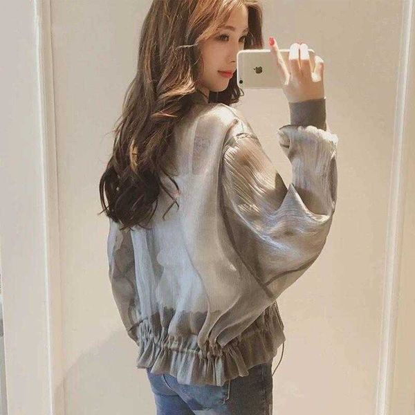 

thin loose bright womens jackets silk sun protection clothing summer drawstring, Black;brown