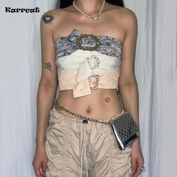 

womens tanks camis karrcat grunge aesthetics crop cyber y2k irregular tube japanese harajuku chic corset korean fashion designer clothes pa, White