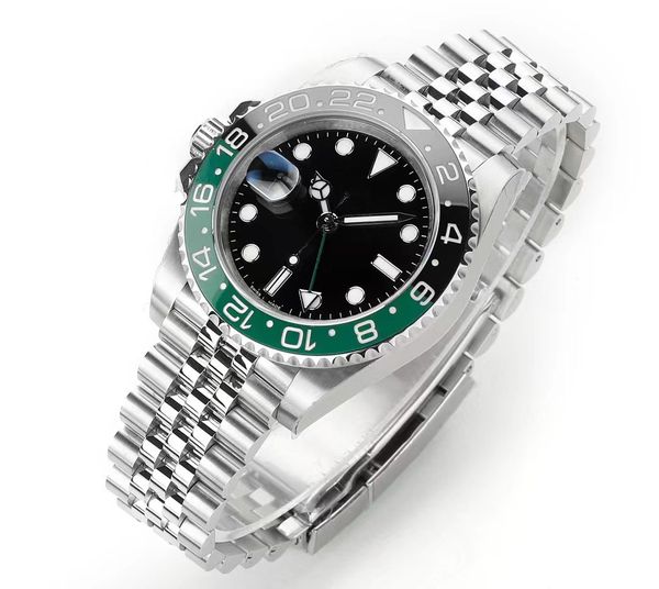 

men's watch japanese original mechanical movement 8215 fully automatic on chain dial 40mm black green ceramic ring mouth super luminous, Slivery;brown