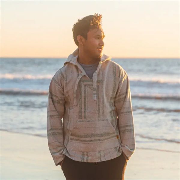 

2023 mexican poncho baja hoodie - soft hooded sweater - tan, Black;brown