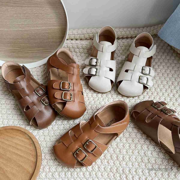 

sandals kids cork leather sandals summer boys sports closed toe breathable girl's beach shoes casual cozy children's shoes 2023, Black;red