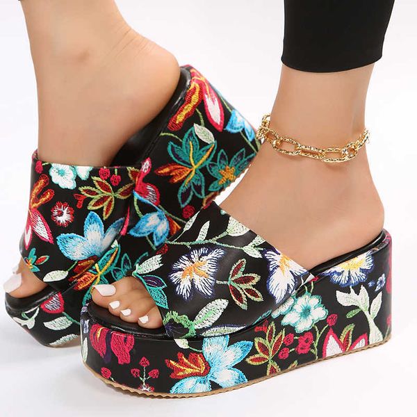 

slippers summer women wedge slippers platform flip flops outdoor beach 2023 sandals ladies slides indoor zapatillas mujer casa j230502, Black