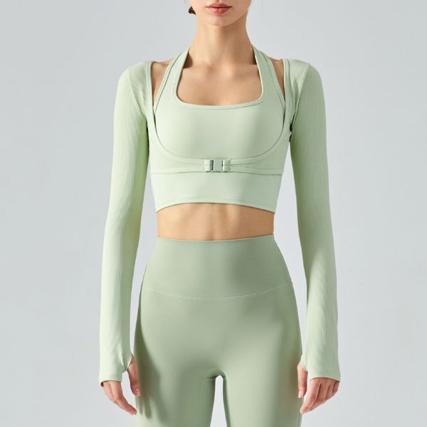 

sports yoga long-sleeved women's fitness clothing with chest pad1han, White