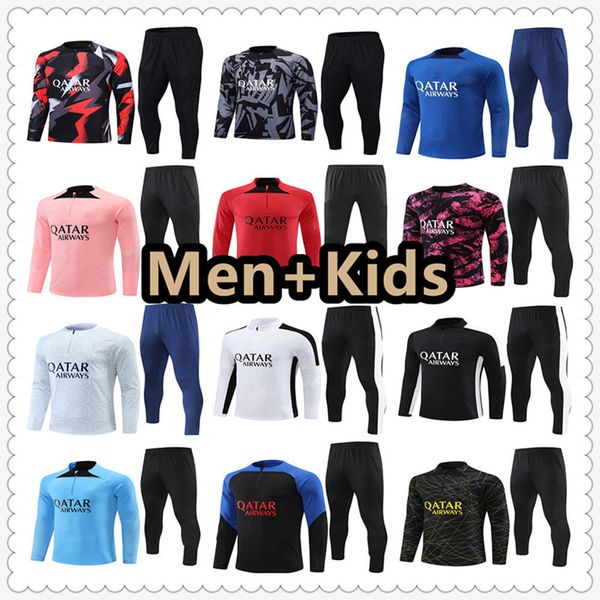 

adults and kids psgs messis mbappe tracksuit soccer jerseys 22 2023 2024 di maria wijnaldum sergio ramos hakimi maillots de football kit ica, Black