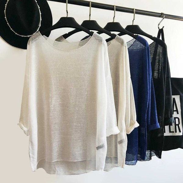 

thin pullover knitwear jacket slimming loose scoop see through sun, Black;brown