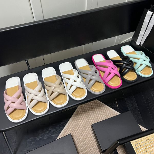 

designer c bread slippers men & woman size 35-40 thick bottom flat cross slides pillow comfort lady sandals bubble shoes high heel slippers, Black