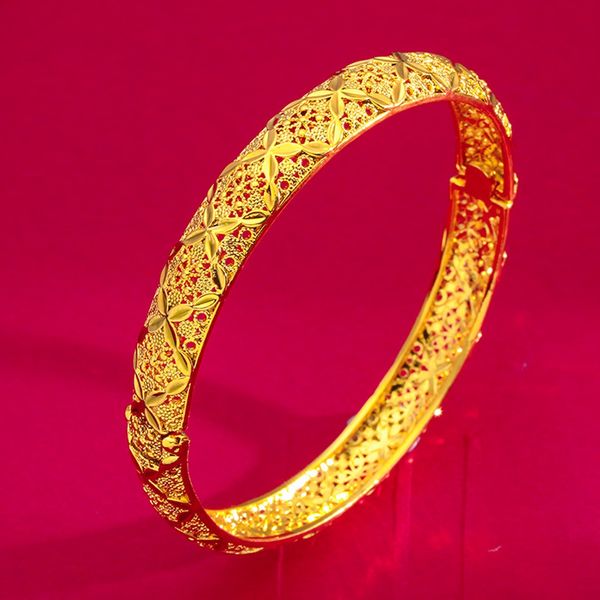 

women bangle bracelet luxury filigree classic lady jewelry real 18k gold color fashion wedding party present, Black