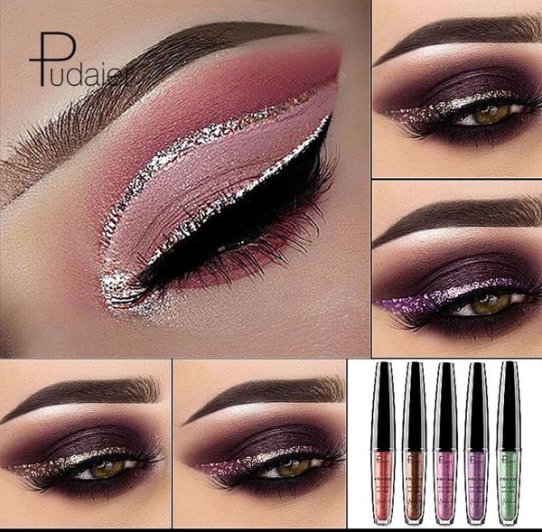 

pudaier liquid glitter eyeliner maquiagem profissional metallic silver waterproof shimmer heavy metal eyeliner for eyeshadow eyes 1804781