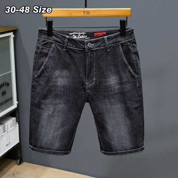 

men's shorts plus size 42 44 46 48 summer men's black denim shorts regular straight elasticity short jeans fashion casual clothing, White;black