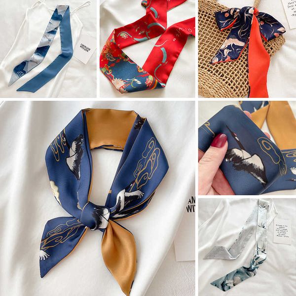 

scarves 2022 summer head scarf women headband for hair tie satin silk handkerchief ladies ribbon kerchief girls accessories bandana j230502, Blue;gray