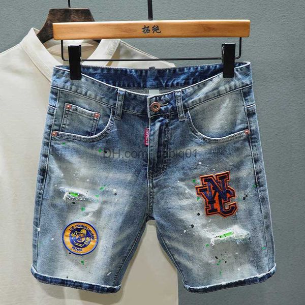 

men's shorts men ripped denim shorts holes jeans new fashion male summer blue jeans shorts man straight fit denim shorts size 38 t23050, White;black