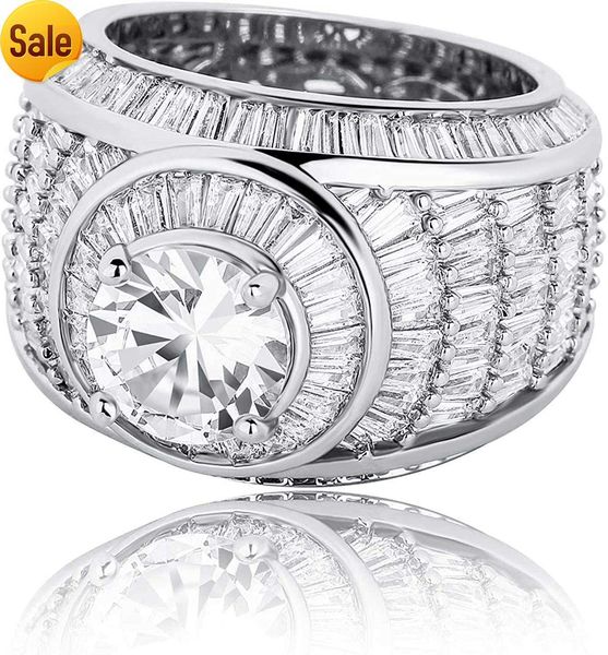 

rillz geometric ice crystal zircon rectangular single ring 14k gold plated hip hop rap singer fashion luxury large diamond ring for men and, Silver