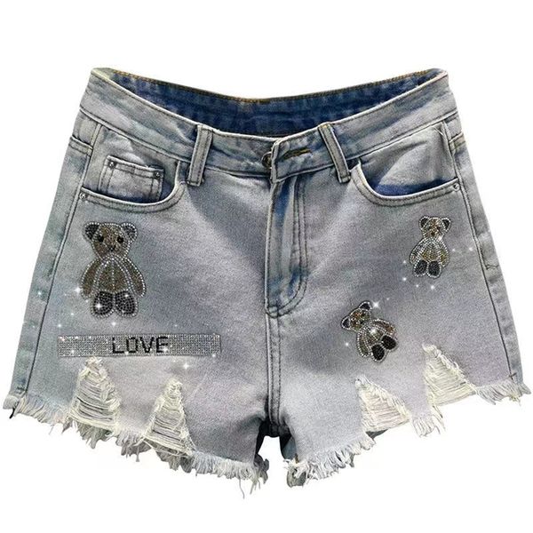 

women summer fashion tassel jean denim shorts washed distressed jeans ripped casual beach club trouse zipper fly wide pants, Black;gray