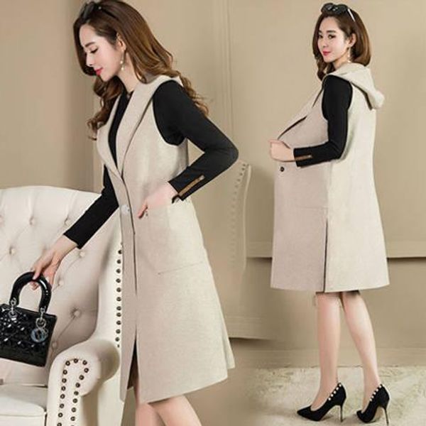 

vests spring autumn and winter coat women's coat hooded long vest loose overcoat, Black;white