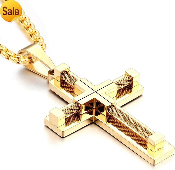 

yl men's cross necklace 18k gold plated s925 silver large jesus christ pendant white/gold/black jewelry rollo chain suitable for 20cm 5
