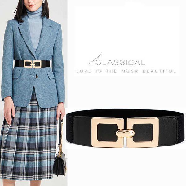 

other fashion accessories new black waist corset belts for women gold big alloy square buckle waistbands elastic wide cummerbund dress coat, Silver