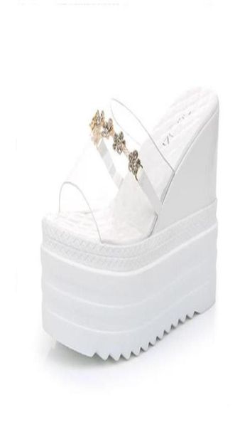 

summer women039s wedge heel cool slippers ultra high 12 cm women039s chunky slippers fashion platform shoes ladies slipper4897742, Black