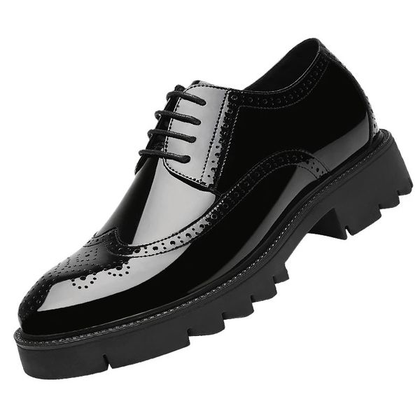 

new platform high heel 4/7/9 cm height increase casual men brogue patent leather shoe man oxford dress shoes elevator formal, Black