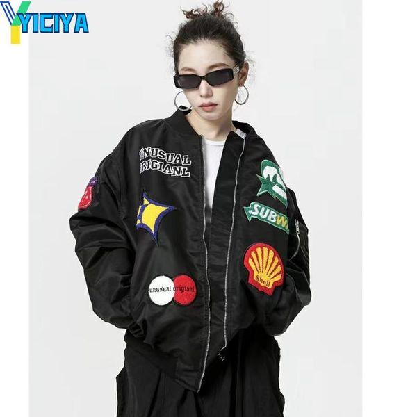 

dress yiciya jackets winter women coats bomber race parkas varsity leather jacket baseball jacket vintage y2k 2023 bombers coat met, White