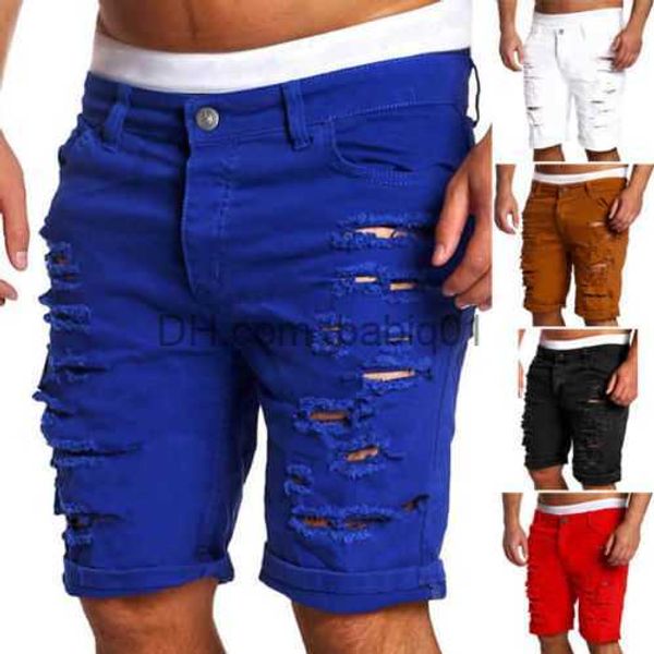 

men's shorts men's fashion hollow out destroyed ripped denim shorts casual solid washed denim trousers men knee length short jeans, White;black
