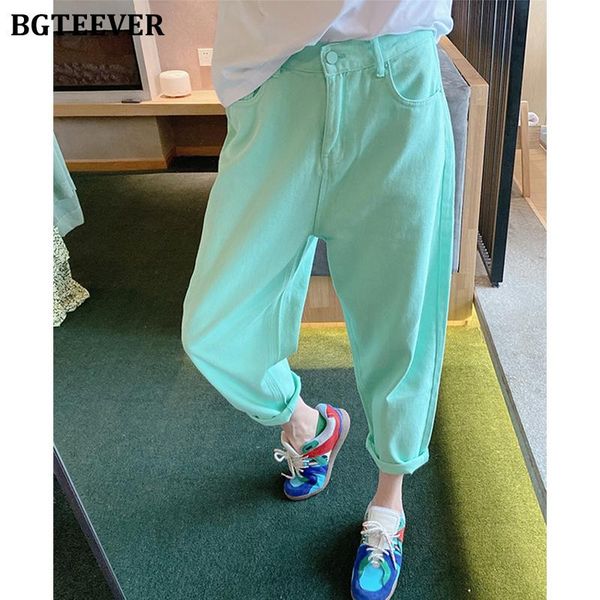 

jeans bgteever new fashion autumn loose women mint jeans pants high waist pockets ladies denim trousers 2021 casual pantalon femme, Blue