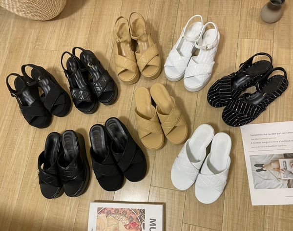

blue black mule slide chunky heel dad sandal cross criss leather designer sandals beach sandales femme platform slipper tan brown wedge sand