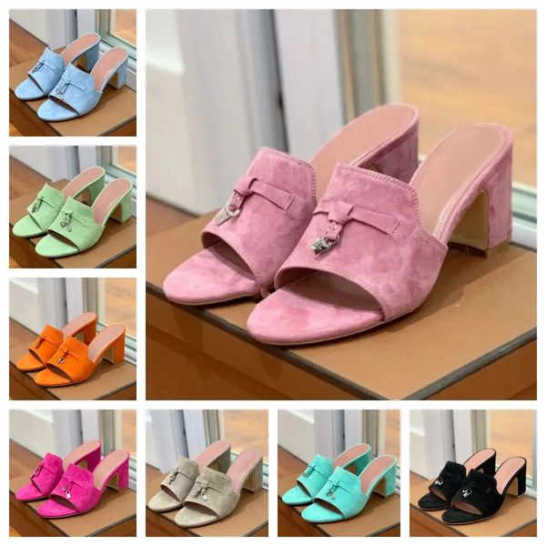 

summer charms slides embellished suede slippers luxe sandals shoes genuine leather open toe casual high heels for women luxury designers foo, Black