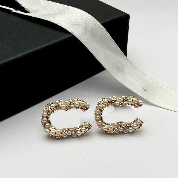 

c letter earring luxury designer stud earing ccity fashion women jewelry metal crystal pearl gold earrings cjeweler woman gift orecchini 354, Golden;silver