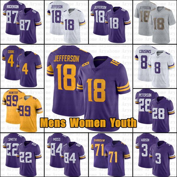 

3 addison 18 justin jefferson football jersey t.j. hockenson dalvin cook kirk cousins harrison smith randy moss danielle hunter vikings lewi, Black;red