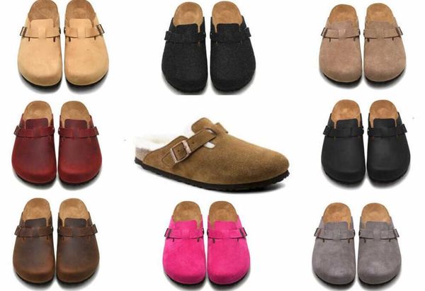 

slippers 2023 designer sandals men women slide slippers birks boston tokio shearling soft footbed clogs suede leather buckle strap shoes out, Black