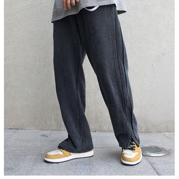 

pants spring and summer 2023 new senior men's casual pants temperament commute fashion versatile loose straight split wide leg pants, Black