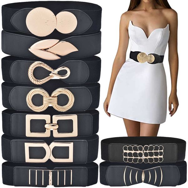 

other fashion accessories women's elastic wide waist belt stretchy classic cinch belts fashion waistband for dresses j230502, Silver
