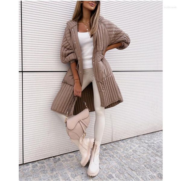 

women's trench coats women long sleeve side slit button front puffer coat fashion casual warm thick loose pocket jacket outwear, Tan;black