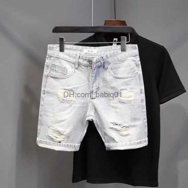 

men's shorts 2022 korean retro japanese versatile loose straight denim shorts casual pants boys white color short ripped hip hop jeans, White;black